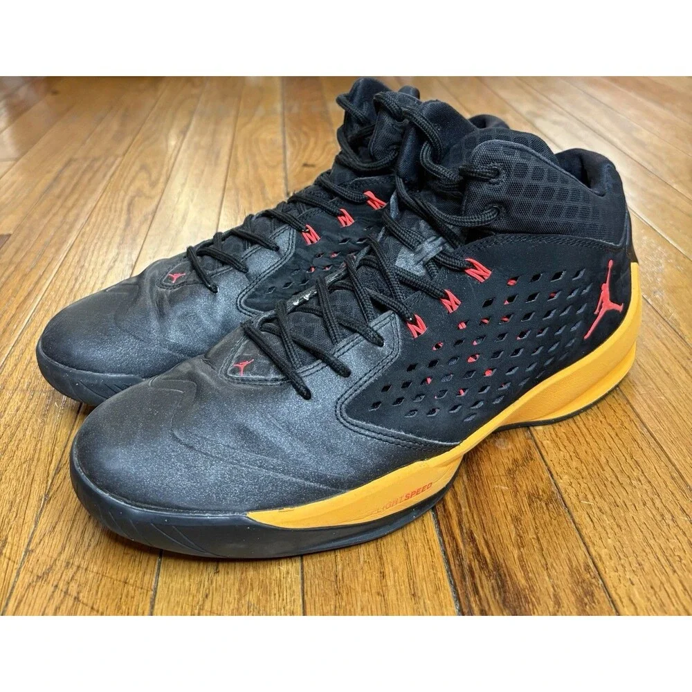 Nike Air Jordan Rising High Men’s 11 Black Orange Flight Plate Sneakers Athletic